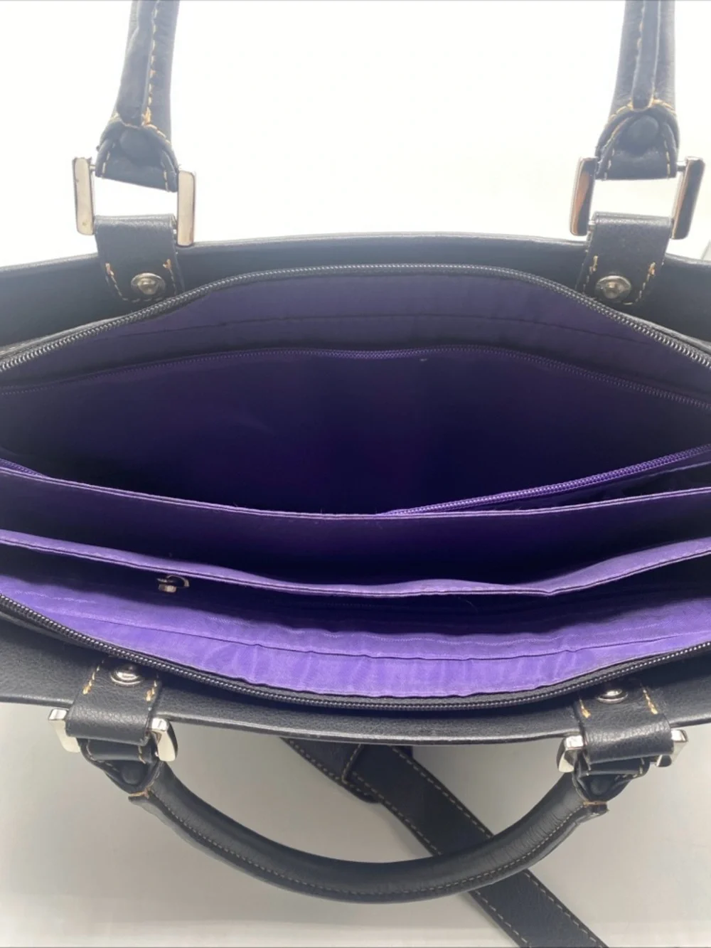 Franklin Covey Leather Messenger Shoulder Laptop Bag Travel Handbag Purse Black